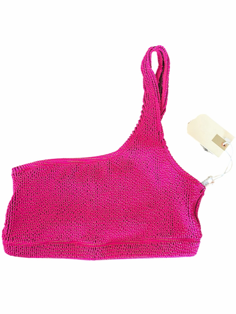 NWT Good American Pink Textured One-Shoulder Bikini Top XS-S